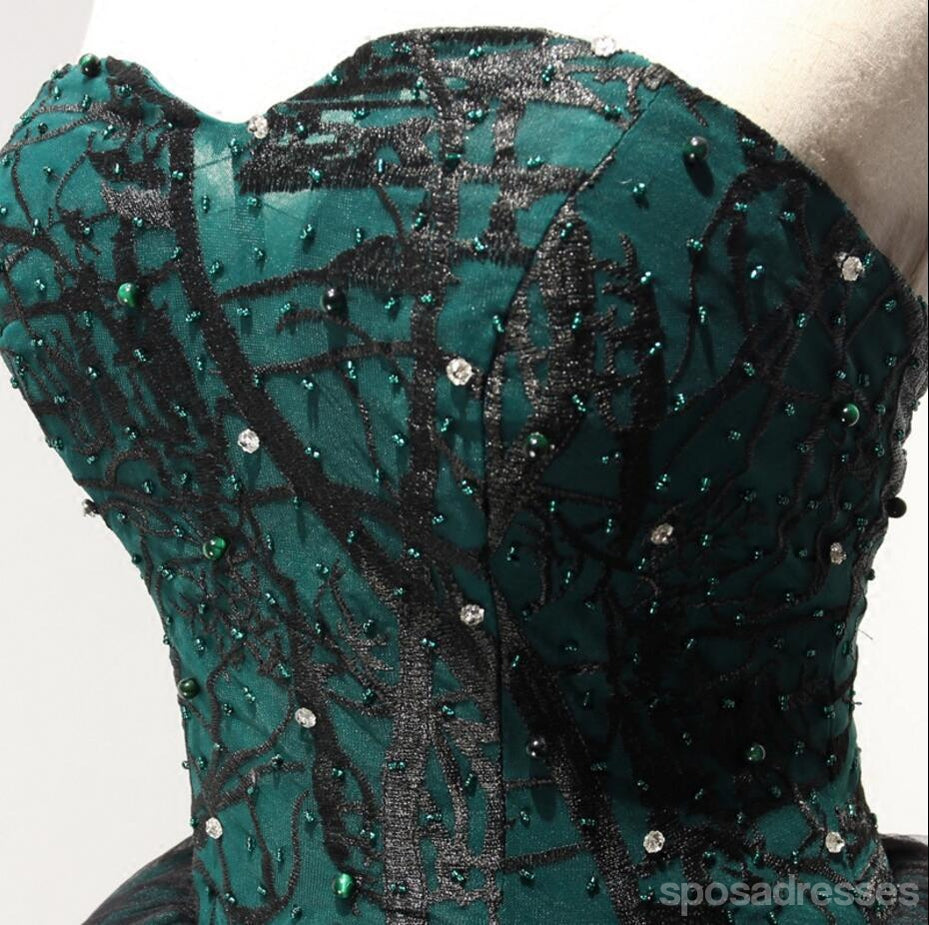 Strapless Dark Green Black Lace Tulle Homecoming Prom Dresses, CM237