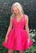 Simple Hot Pink V Neck Cheap Short Homecoming Dresses Online, CM649