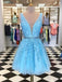 V Neck Blue Lace Cheap Short Homecoming Dresses Online, CM663