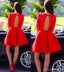 Red Sexy Long sleeve open back lace homecoming prom dresses, Sweet 16 Dresses, CM0002
