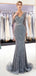 Long Sleeves Grey Rhinestone Heavily Beaded Mermaid Evening Prom Dresses, Evening Party Prom Dresses, 12038