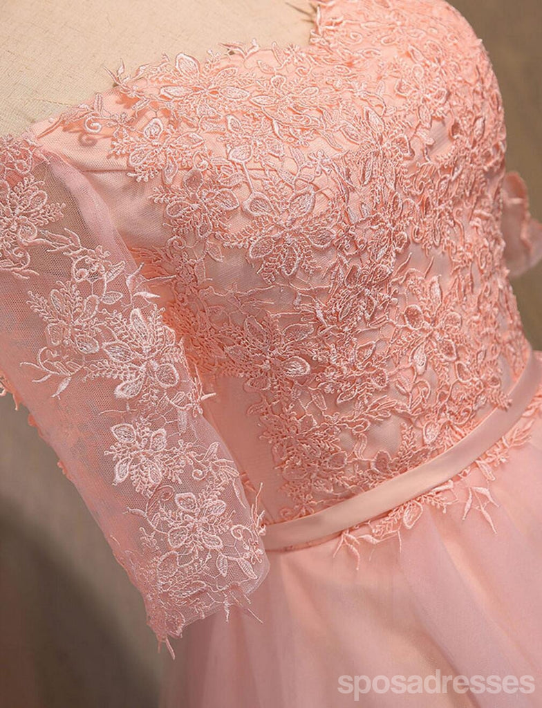 Off Shoulder Short Sleeve Pink Lace Cute Homecoming Prom Dresses, Affordable Short Party Prom Dresses, Perfect Homecoming Dresses, CM306