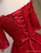 Off Shoulder Short Sleeve Red Lace Cute Homecoming Prom Dresses, Affordable Short Party Prom Dresses, Perfect Homecoming Dresses, CM307