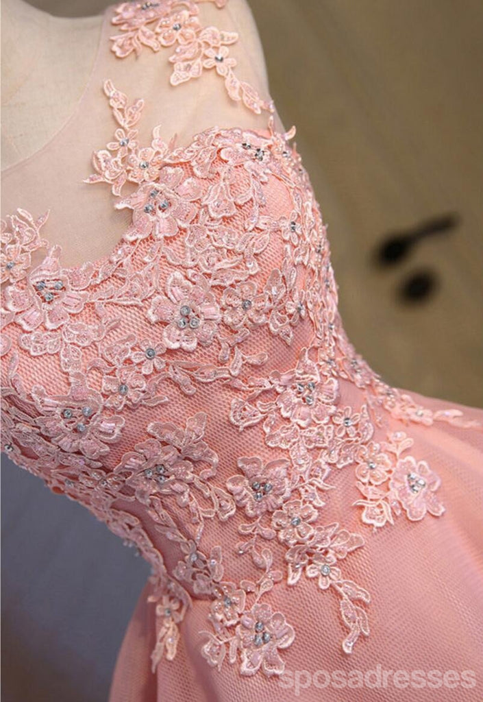 Pink See Through Lace Cute Homecoming Prom Dresses, Affordable Short Party Prom Dresses, Perfect Homecoming Dresses, CM308
