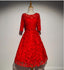 Modest Long Sleeve Red Lace Cute Homecoming Prom Dresses, Affordable Short Party Prom Dresses, Perfect Homecoming Dresses, CM310