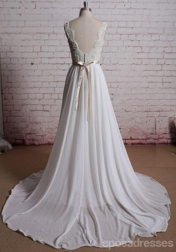 Lace V Neck A-line Cheap Beach Wedding Dresses Online, WD386