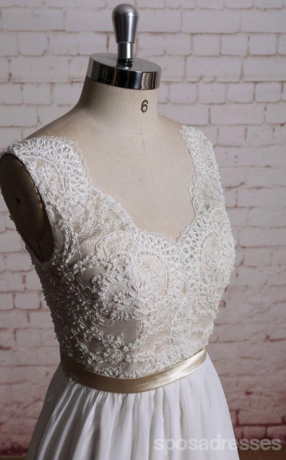 Lace V Neck A-line Cheap Beach Wedding Dresses Online, WD386