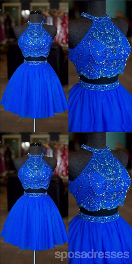 Two Pieces Blue Homecoming Dresses,Cheap Short Prom Dresses,CM899
