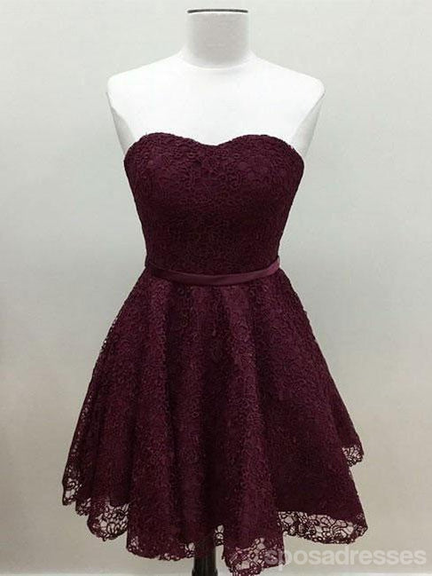 Sweetheart Cute Simpe Maroon Short Lace Homecoming Dresses 2018, CM491