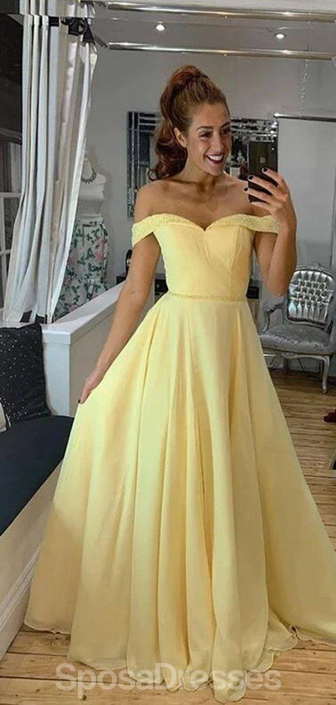 Off Shoulder Yellow A-line Cheap Evening Prom Dresses, Evening Party Prom Dresses, 12178