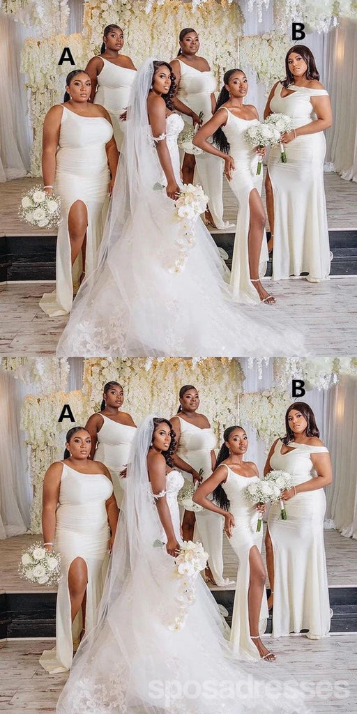 Simple Mismatched Mermaid High Slit Cheap Long Bridesmaid Dresses,WG1508