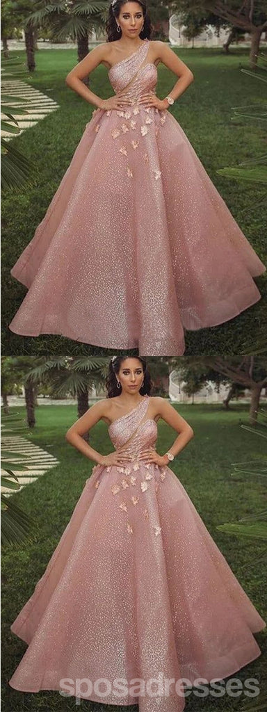 Gorgeous Pink A-line One Shoulder Maxi Long Prom Dresses,Evening Dresses,13210