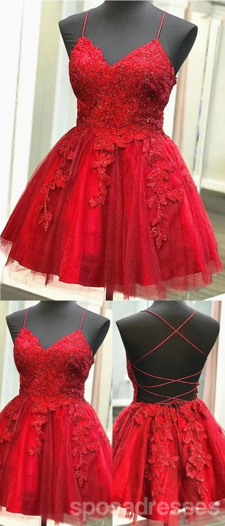 Red Spaghetti Straps Short Homecoming Dresses,Cheap Short Prom Dresses,CM894
