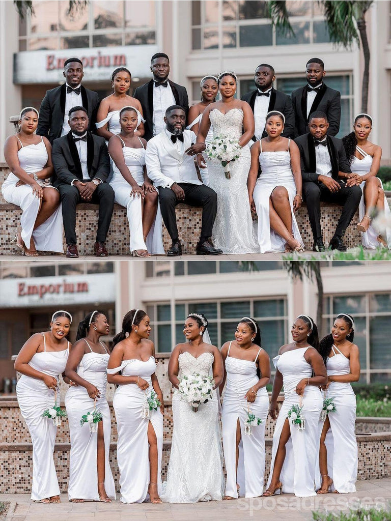 Mismatched Simple White Mermaid Cheap Long Bridesmaid Dresses,WG1345