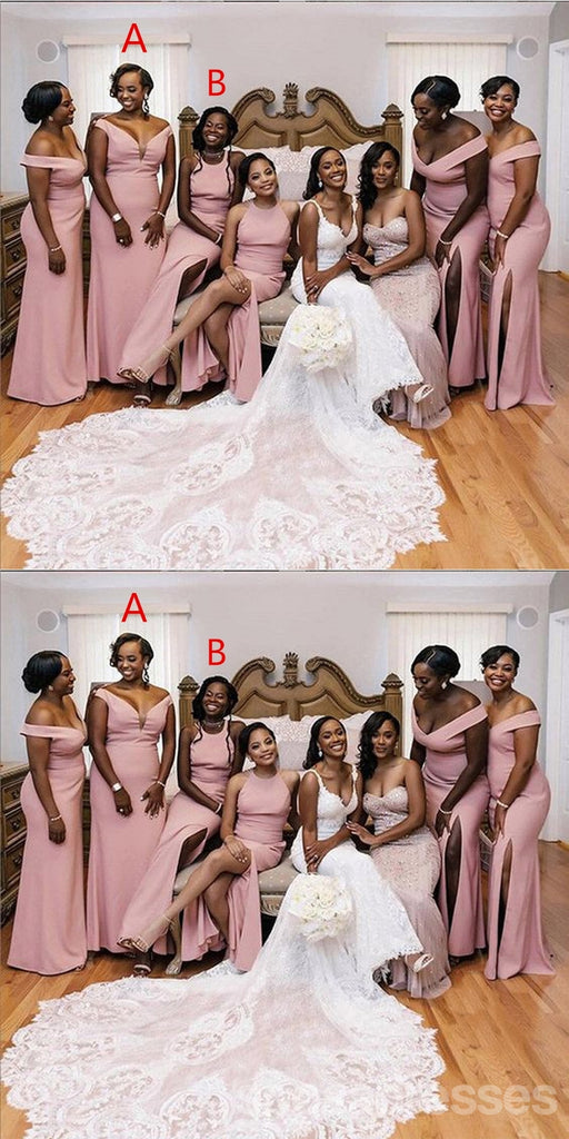 Mismatched Pink Side Slit Mermaid Cheap Long Bridesmaid Dresses,WG1450