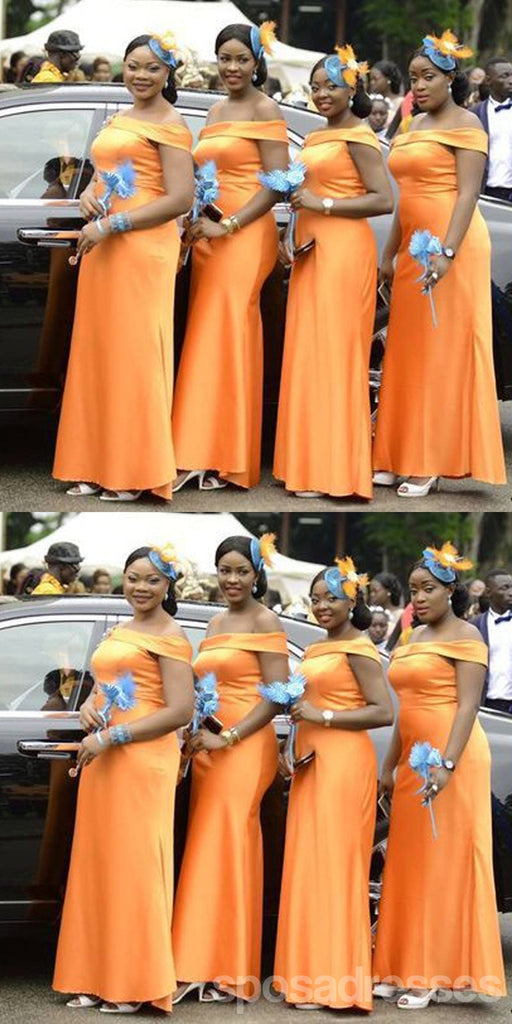 Orange Mermaid Off Shoulder Cheap Long Bridesmaid Dresses,WG1507