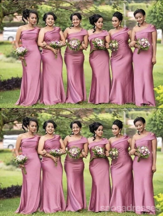 Pink Mermaid One Shoulder Cheap Long Bridesmaid Dresses Online,WG1430