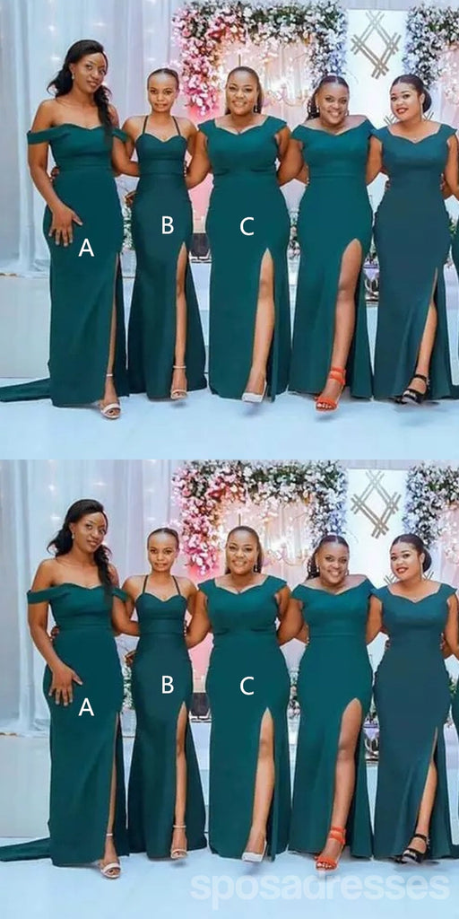 Mismatched Teal Mermaid High Slit Cheap Long Bridesmaid Dresses,WG1379