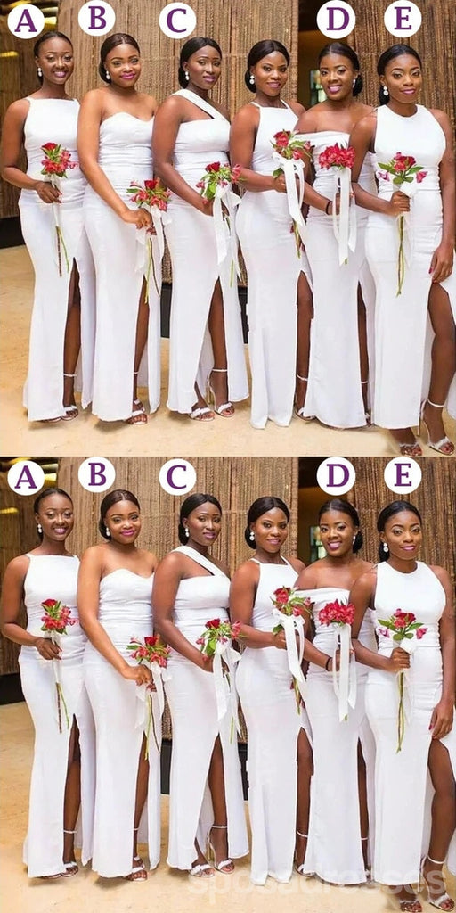 Mismatched Mermaid White Cheap Long Bridesmaid Dresses,WG1352