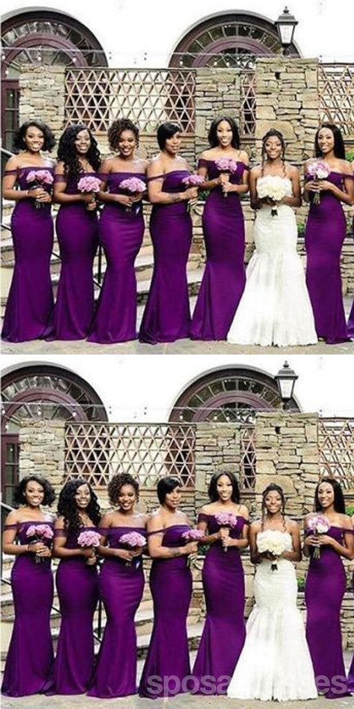 Purple Mermaid Off Shoulder Cheap Long Bridesmaid Dresses,WG1518