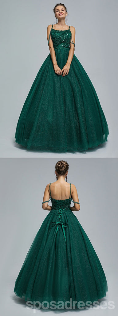 Green A-line Spaghetti Straps Cheap Long Prom Dresses Online,12996