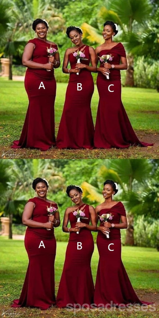 Mismatched Mermaid Burgundy Cheap Long Bridesmaid Dresses,WG1350