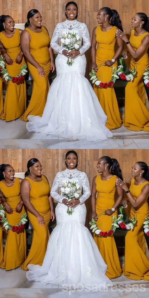 Simple Mermaid Yellow Straps Cheap Long Bridesmaid Dresses,WG1504