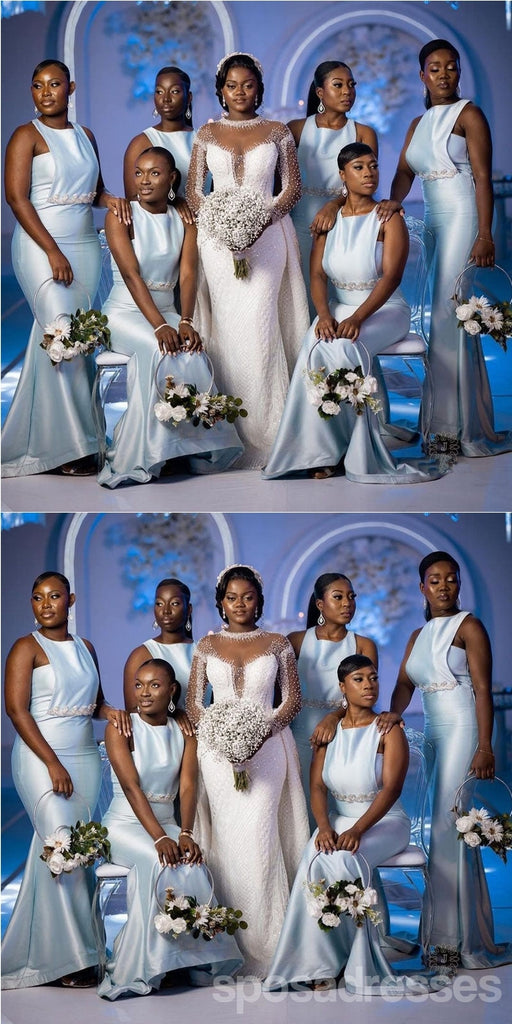 Unique Blue Mermaid Halter Cheap Long Bridesmaid Dresses,WG1522