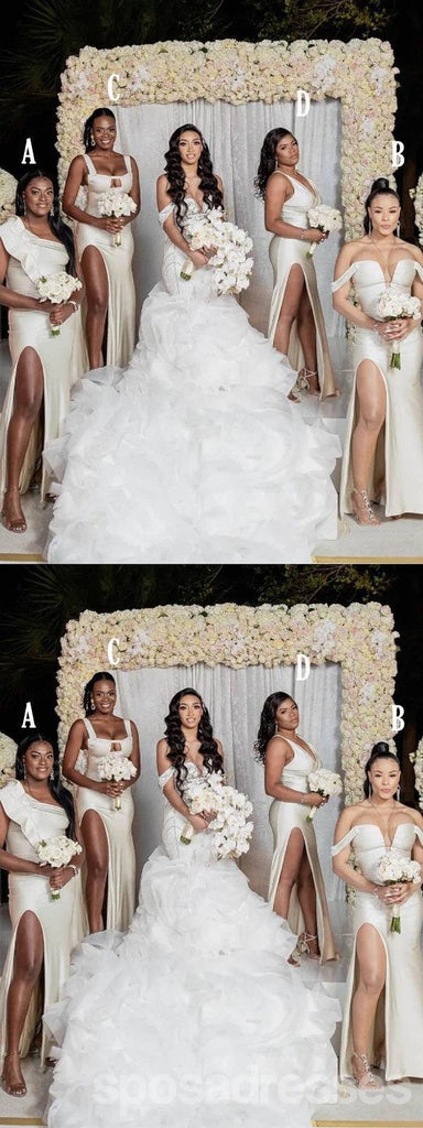 Mismatched Champagne Mermaid Cheap Long Bridesmaid Dresses,WG1494