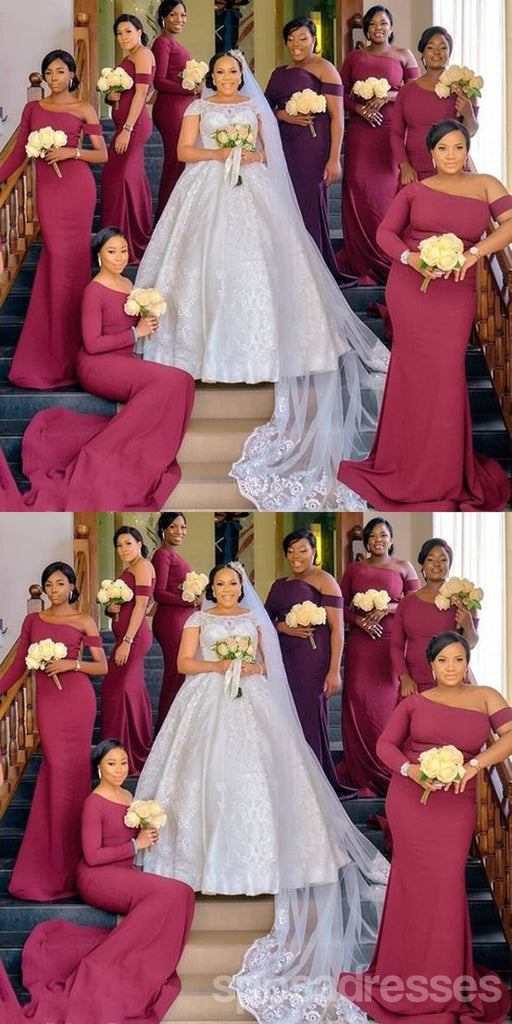 Dark Red Mermaid One Shoulder Cheap Long Bridesmaid Dresses Online,WG1388