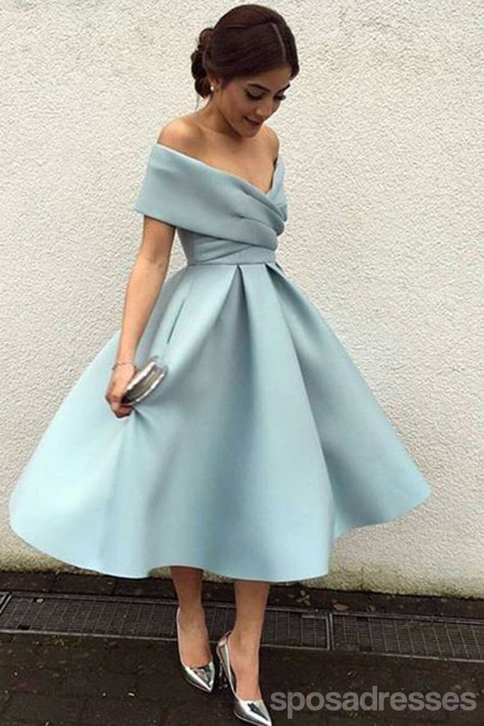 Off Shoulder Dusty Blue Short Cheap Homecoming Dresses 2018, CM543