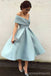 Off Shoulder Dusty Blue Short Cheap Homecoming Dresses 2018, CM543