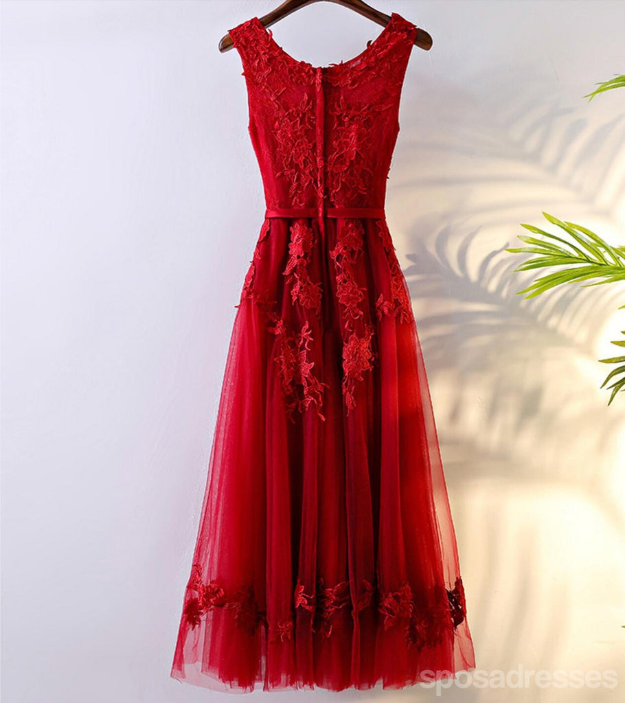 Red Lace Round Neckline Short Homecoming Prom Dresses, Affordable Corset Back Short Party Prom Dresses, Perfect Homecoming Dresses, CM245