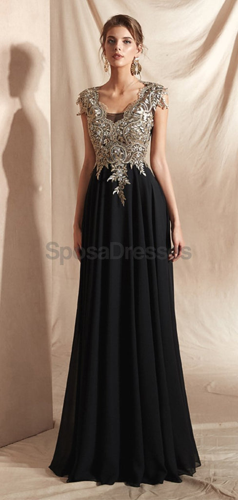 Cap Sleeves Applique Chiffon Evening Prom Dresses, Evening Party Prom Dresses, 12068