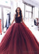 2018 Maroon Strapless Ball Gown Beaded Long Custom Evening Prom Dresses, 17453