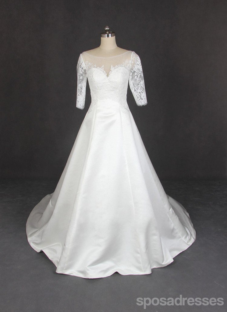 Long Sleeve Lace Tulle Wedding Dresses, Custom Made Long Wedding Gown, Cheap Wedding Gowns, WD202