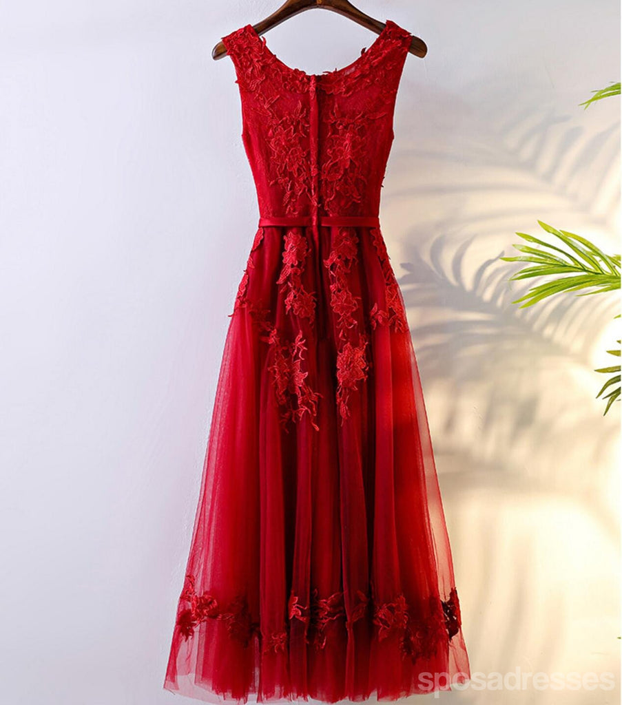 Red Lace Round Neckline Short Homecoming Prom Dresses, Affordable Corset Back Short Party Prom Dresses, Perfect Homecoming Dresses, CM245