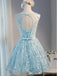 Tiffany Blue Open back Lace Cute Homecoming Prom Dresses, Affordable Short Party Prom Dresses, Perfect Homecoming Dresses, CM313