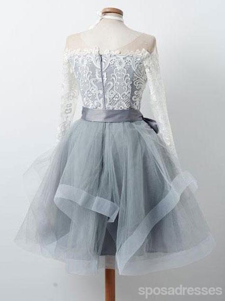 Long Sleeves Lace Grey Short Cheap Homecoming Dresses Online, CM576
