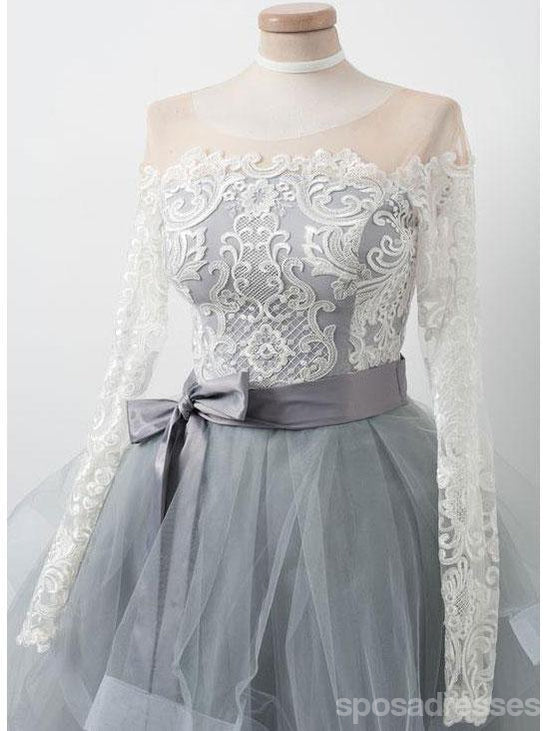 Long Sleeves Lace Grey Short Cheap Homecoming Dresses Online, CM576