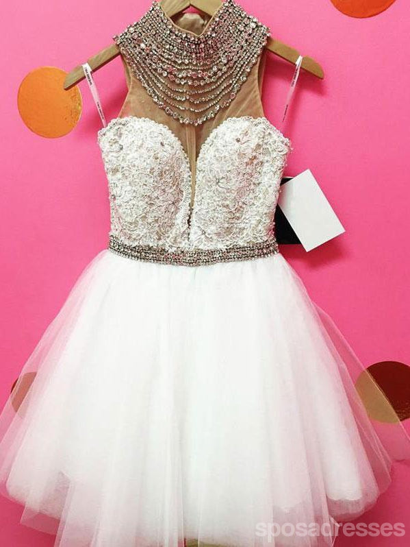 High Neck See Through Rhinestone Cute Pink Homecoming Dresses 2018, CM496