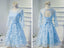 Long Sleeve Blue Open back Lace Cute Homecoming Prom Dresses, Affordable Short Party Prom Dresses, Perfect Homecoming Dresses, CM314