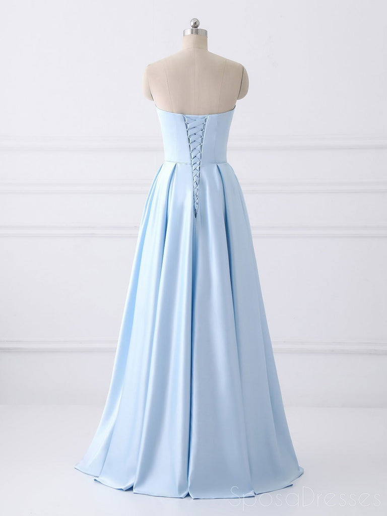 Simple Cheap Strapless Sky Blue Beaded Long Evening Prom & Bridesmaid Dresses, 17348