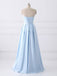 Simple Cheap Strapless Sky Blue Beaded Long Evening Prom & Bridesmaid Dresses, 17348