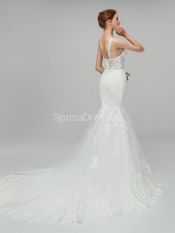See Through Straps Lace Mermaid Cheap Wedding Dresses Online, Unique Bridal Dresses, WD558