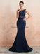 Sexy Scoop Backless Navy Beaded Long Evening Prom Dresses, Evening Party Prom Dresses, 12131