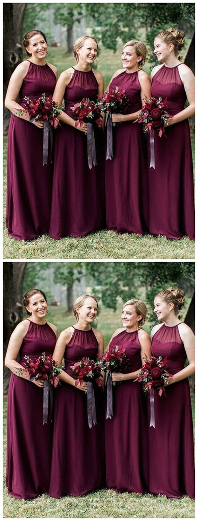 Halter Plum Chiffon Cheap Long Bridesmaid Dresses Online, WG575