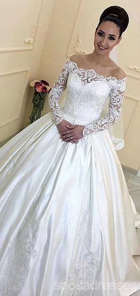 Long Sleeves Embroidery Lace A line Cheap Wedding Dresses Online, WD417