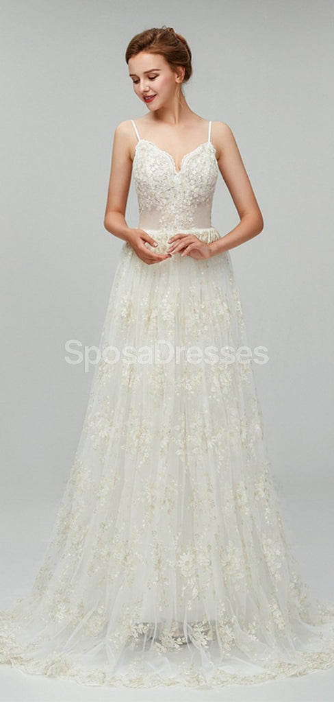 Spaghetti Straps Backless Lace Cheap Wedding Dresses Online, Cheap Bridal Dresses, WD554