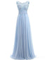 Light Blue Lace See Through Chiffon Long Evening Prom Dresses, 17529